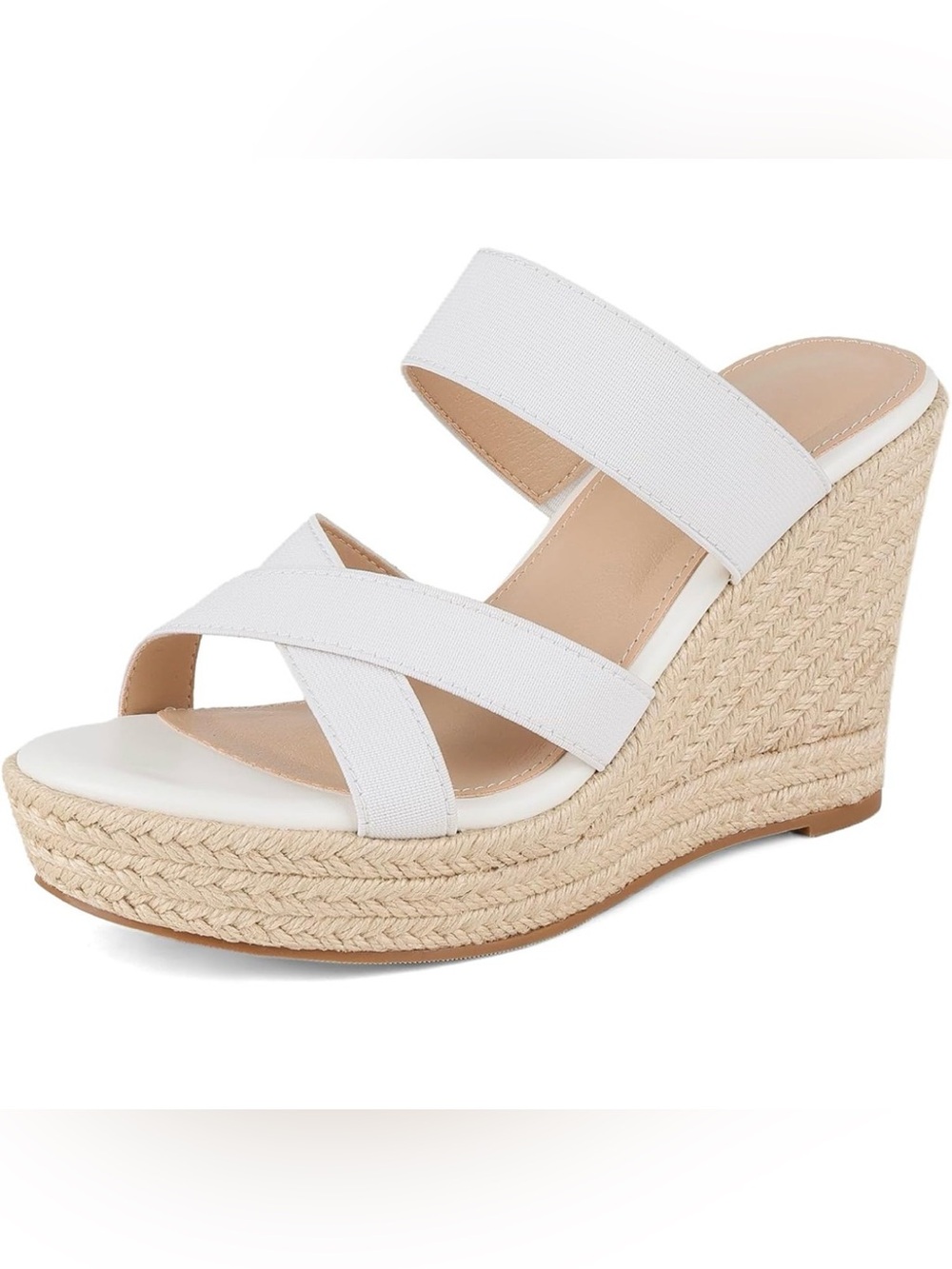 White Strappy Espadrille Wedge Sandals - Women